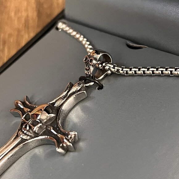Ed Hardy Men NEW Ed Hardy Skull Cross Chunky Chain Mens Stainless Steel Necklace